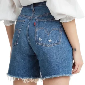 Levi's 501 Blue Jean Shorts with Frayed Hem and Distressed Look thumbnail 3