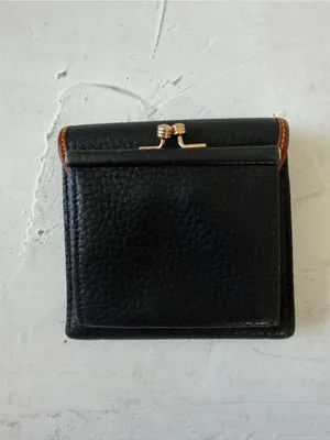 Vintage Dooney & Bourke Leather Card Wallet w/Kiss Lock Coin Purse Black & Brown thumbnail 3