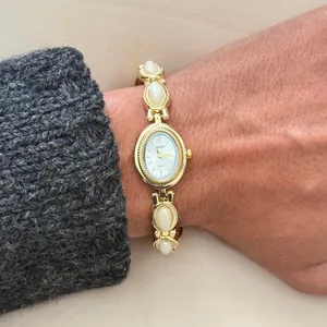 Dainty Vintage Gold And White Stone Watch thumbnail 1