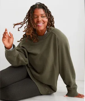 Aerie Down To Earth Oversized Crew Sweatshirt Olive Green Size XXS Comfort Cute thumbnail 1