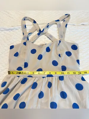Lottie & Holly Polka Dot Fit & Flare Dress Size 8 Beige Blue Criss Cross Straps thumbnail 11