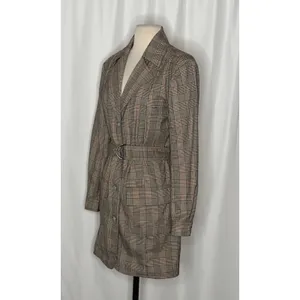 Anthropologie PILCRO Belted Blazer Dress Plaid Glen Check Brown Pockets Medium thumbnail 6
