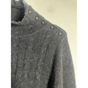 J.Crew Womens XL Charcoal Gray Cable Knit Mock Neck Shoulder‎ Button Sweater thumbnail 2