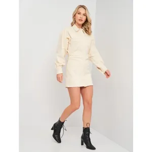 ZARA Natural Cream Shirtdress Mini Shirt Dress Buttons Pockets Twill Small thumbnail 15