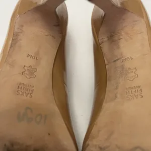 Saks 5th Avenue Patent Leather Platform Peep Toe Heels Tan‎ Nude Womens 10 thumbnail 11