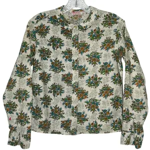 Vintage 60's Shirtmaker green Floral Cotton Blouse Peter Pan Collar USA Small thumbnail 1
