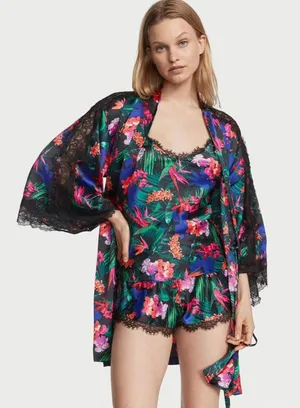 Victoria’s Secret Stretch Satin Lace Trim Cami Size Large Moonlit Tropic Flyaway thumbnail 1