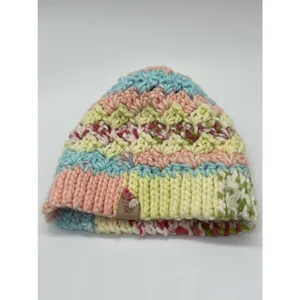 Handmade Knit Hat Beanie Womens One Size Multicolor Pom Bobble Chevron Winter thumbnail 5