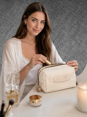 Dolce & Gabbana Devotion Cream Cosmetic Pouch With Gold Heart Charm thumbnail 3