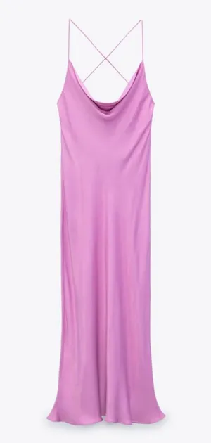 ZARA SATIN LINGERIE STYLE DRESS bloggers favorite cowl neck midi dress sz M thumbnail 1