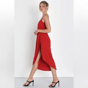 Lulus Reinette‎ Rust Red Sleeveless Pleated Overlapped Midi Dress Size S thumbnail 2