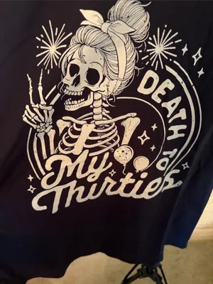 Black Graphic Tee with 'My Thirties' Skeleton Design thumbnail 4