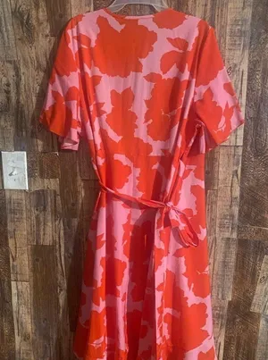 Plus size casual dress women's floral print short sleeve surplice neck ruffle 60 thumbnail 2