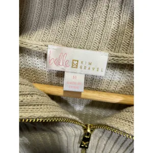 Belle by Kim Gravel Sweater Womens M Tan Striped Quarter Zip Knit Pullover thumbnail 3