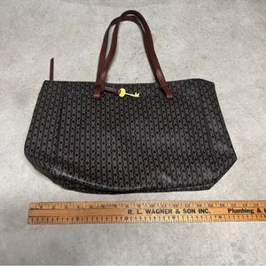 Fossil Women's Rachel Large Tote Bag In Black & Brown Monogram Zipper Top thumbnail 11