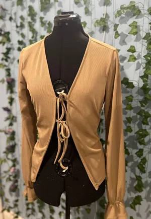 Deep beige tie cardigan Tan Size L thumbnail 3