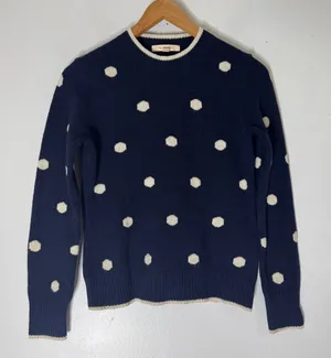 BROOKS BROTHERS LAMBS WOOL Navy White Polka Dot Crew Neck Sweater Medium thumbnail 1