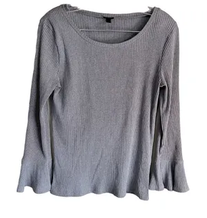J. Crew Gray Ribbed Bell‎ Sleeve Long Sleeve Top thumbnail 1