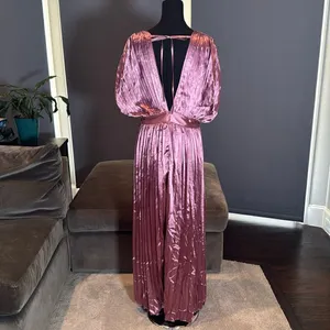 Women’s Lightweight Pleated Satin Midi Dress V-Neck Short Sleeve Size L thumbnail 4