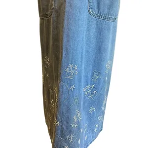 Denim Midi Dress VTG Embroidery Front Pockets Boho Western SZ M Carolina Bay thumbnail 7