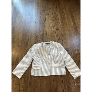 NWOT Zara Navy Striped 3/4 Sleeve Cropped Blazer Jacket Size Large 2504 thumbnail 2