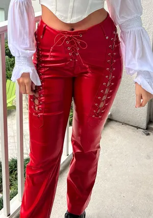 Amazon Red Leather Pants thumbnail 1
