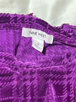 Nine West Purple Plaid Velvet Baby Tee SZ S Y2K Whimsigoth Romantic Goth thumbnail 5