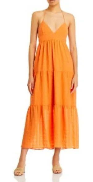 NWT Aqua Womens Orange V-Neck Long Sleeveless Halter Maxi Dress Size Large thumbnail 1