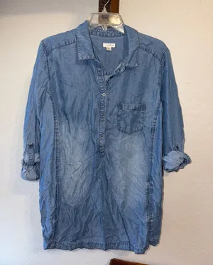 J Jill Denim distressed shirt dress with pockets cottagecore teacher thumbnail 1