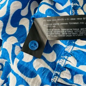 Zara Paula Blue/White Geometric Long Sleeve Mini Swing Dress Size Medium thumbnail 11