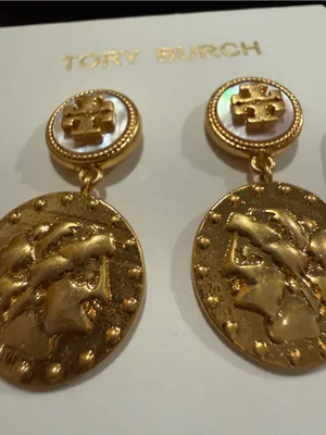 Tory Burch | Gold Plated & Mother of Pearl Medallion Earrings | Small/Med thumbnail 2