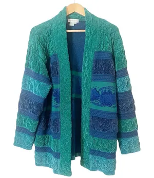 Vintage Mark Fore & Strike Blue and Green Wool‎ Blend Chunky Cardigan Sweater thumbnail 1