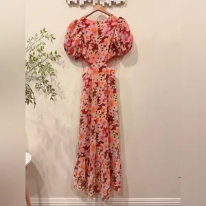 ASTR Jennell Summer Boho Maxi Dress Wedding Guest Vacation in Brown Red Floral thumbnail 10