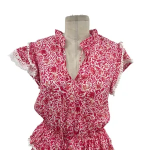 Misa Los Angeles‎ Lilian Dress Tiered Ruffle Animal Floral Print Pink Size XS thumbnail 4