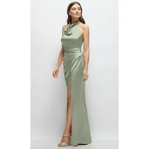 Lovely Noor Cowl Halter Open-Back Satin Maxi Dres‎ In Sage Size XS thumbnail 9