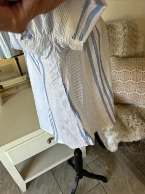 Girl krazy 100% cotton off shoulder coastal Beach boho stripe white blue top M thumbnail 8
