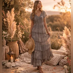Sundance Sz 10 Women Maxi Dress Lace Tiered Linen Embroidered Whimsy Fairy Boho thumbnail 4