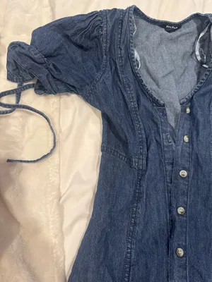 Denim short sleeve dress button up thumbnail 2