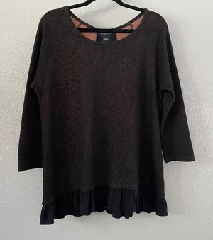 August Silk Black Knit Top XL Lagenlook Dark‎ Fairycore Oversized Boho Ruffle thumbnail 1