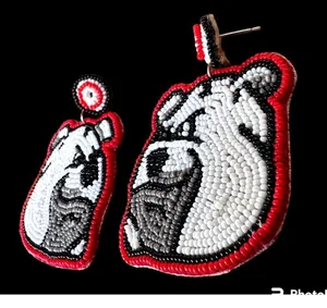 Bulldog Earrings UGA Dawgs University of Georgia Beaded Dangle Post New … thumbnail 4