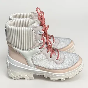 Sorel Brex Cozy Boot Lace Chalk Pink Quartz Leather Shearling Platform Boots thumbnail 4