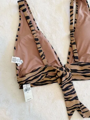 NWT Aerie Pique Triangle Zebra Stripes Bikini Top - Size: Large thumbnail 4