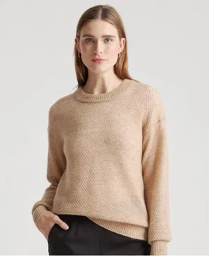 Quince Baby Alpaca Wool Diamond Stitch Crewneck Sweater Camel Small thumbnail 1