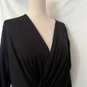 Kenarr Faux Wrap Knit Womens Top Sz L Y2K Minimal Black V-Neck Long Sleeve= thumbnail 4