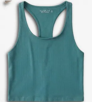 Abercrombie & Fitch Soft A&F Ribbed Racerback Crop‎ Tank Top Teal Blue Medium thumbnail 1