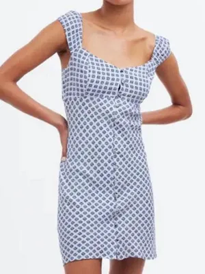 Madewell Cap-Sleeve Button-Front Mini Dress‎ in Geometric Print Size 6 Lavender thumbnail 1