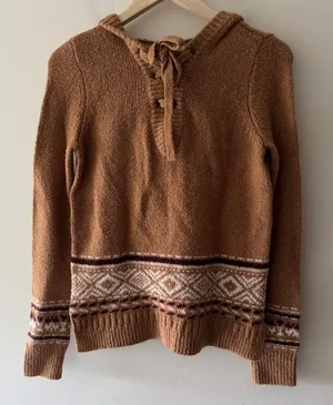 Hollister Women's Fair Isle Sweater Hoodie Lace Up‎ V Neck thumbnail 1