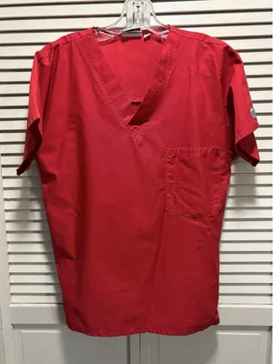 Scrub Zone Scrub Top Red Short Sleeve V Neck Pockets Size SML‎ Unisex Medical thumbnail 1