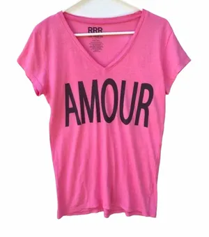Romance & Retro Rock Womens Pink Short Sleeve V Front Graphic Tee Sz L thumbnail 1