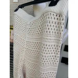 NWT Sincerely Jules Beige 2 Pc Open Knit set Hooded Flare Pants XL Vacation thumbnail 3
